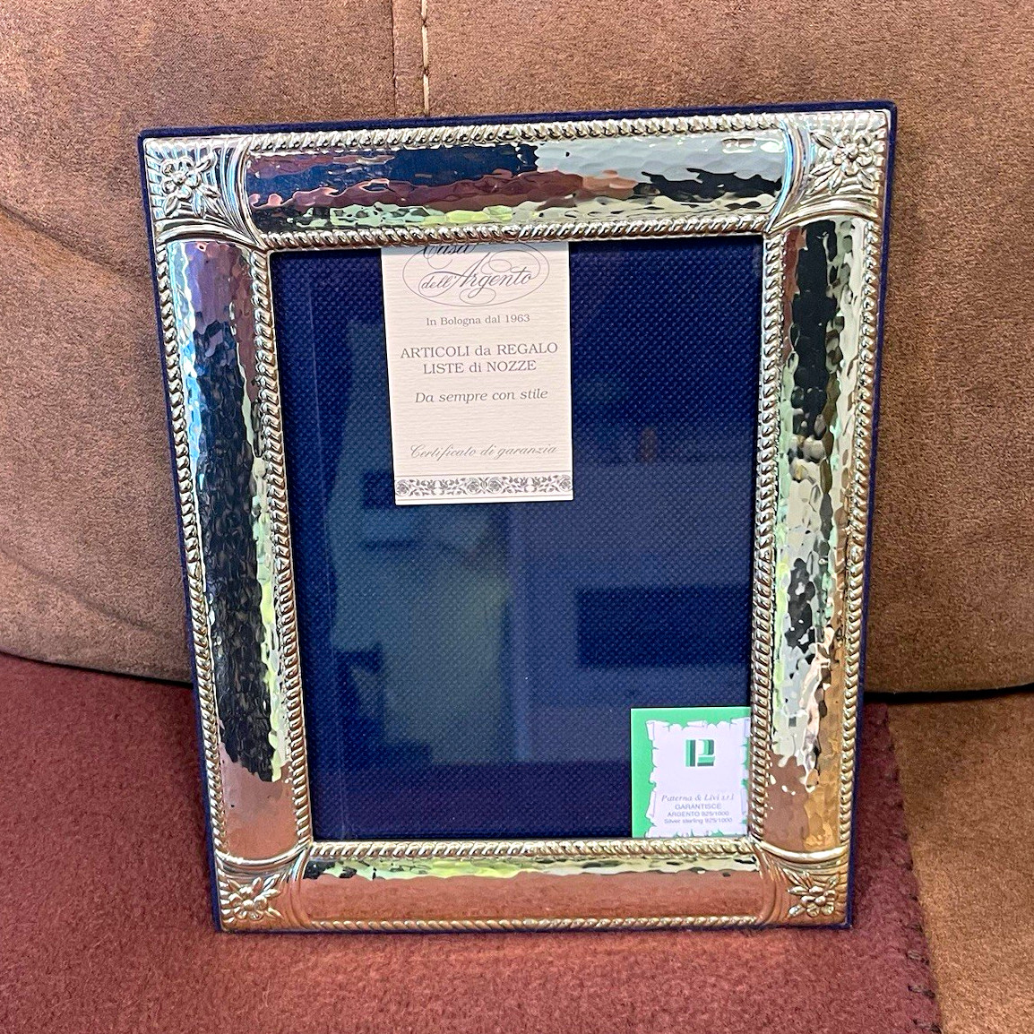 Paterna & Livi 6x8 Sterling Silver Ornate Photo Frame Blue Back, Portrait Paterna & Livi 6x8 Sterling Silver Ornate Photo Frame Blue Back, Portrait