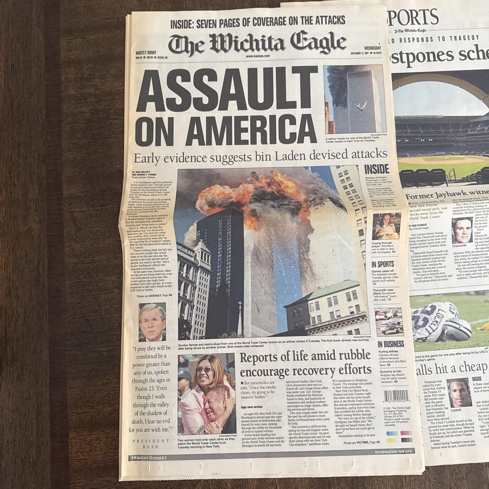 Assault on America 9-11 Newspaper Wichita Eagle September 11th Attacks Articles