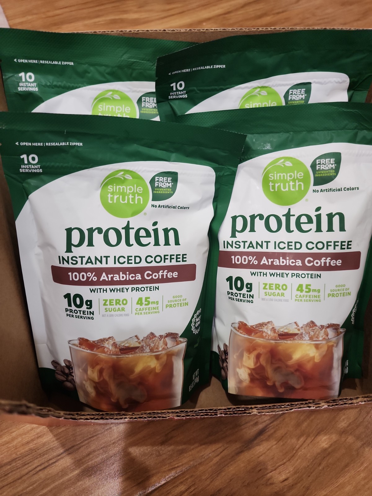 4pk Simple Truth Protein Instant Iced Coffee 100% Arabica Bean 8.5oz Exp 10/2028