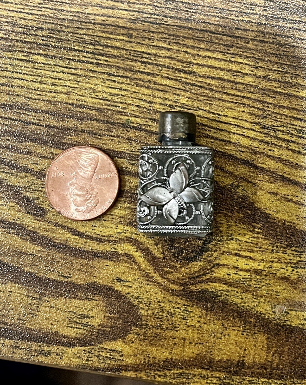 Vintage Western Germany Mini Butterfly Perfume Glass & Metal Bottle