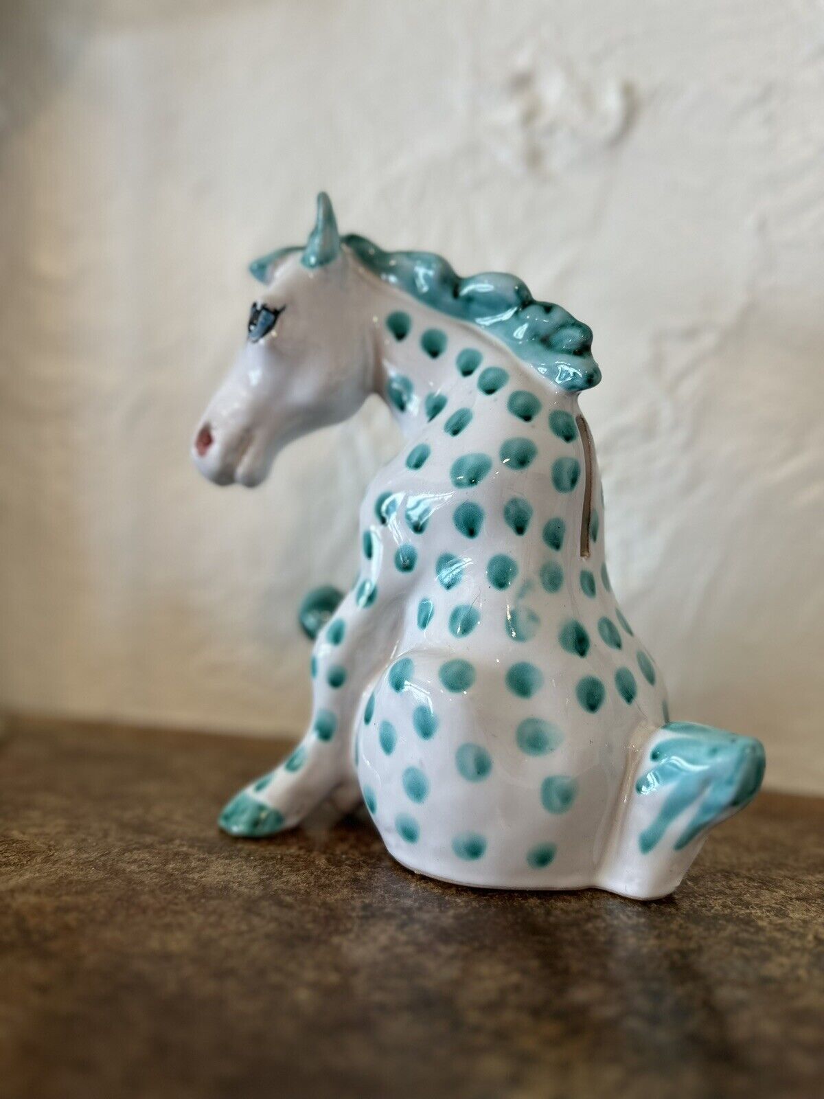 Italian ceramic sculpture-horse. Bank. Home decor. Artisan W/Stopper