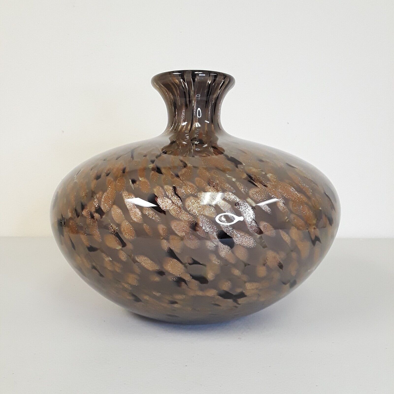 Large Murano Copper Glitter Art Glass Vase Aventurine Gold Sparkle