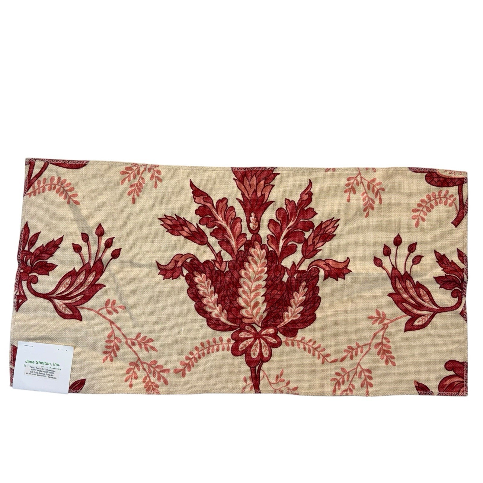Jane Shelton Inc Red Damask Fabric Panel Traditional Floral Linen Upholstery