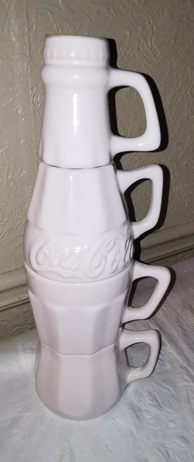Vintage 1996 Coca-Cola Ceramic Stackable Mugs In The Shape of COKE Bottle