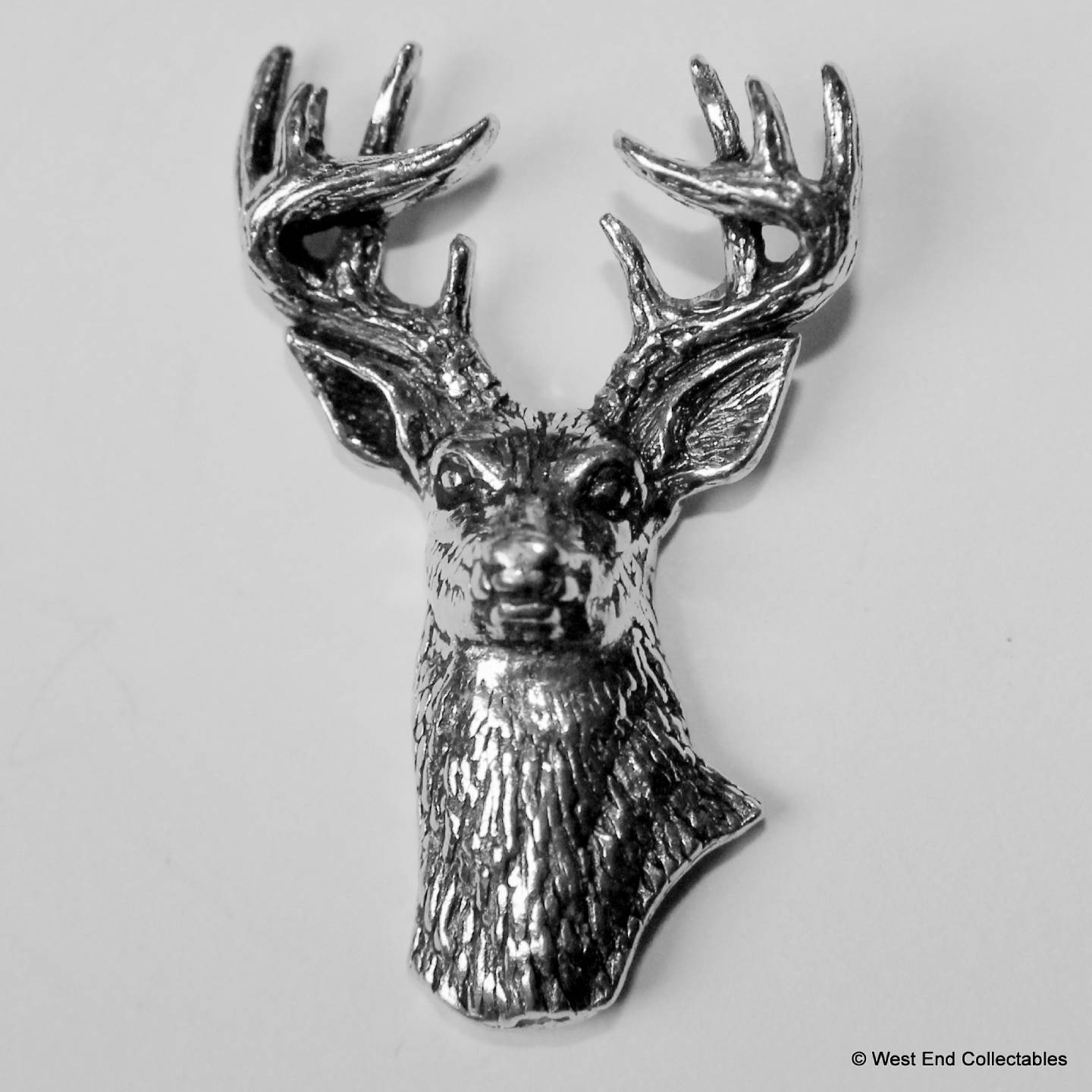 Stag Head Pewter Pin Brooch -British Handmade - Deer Antler Horn Hunting Party