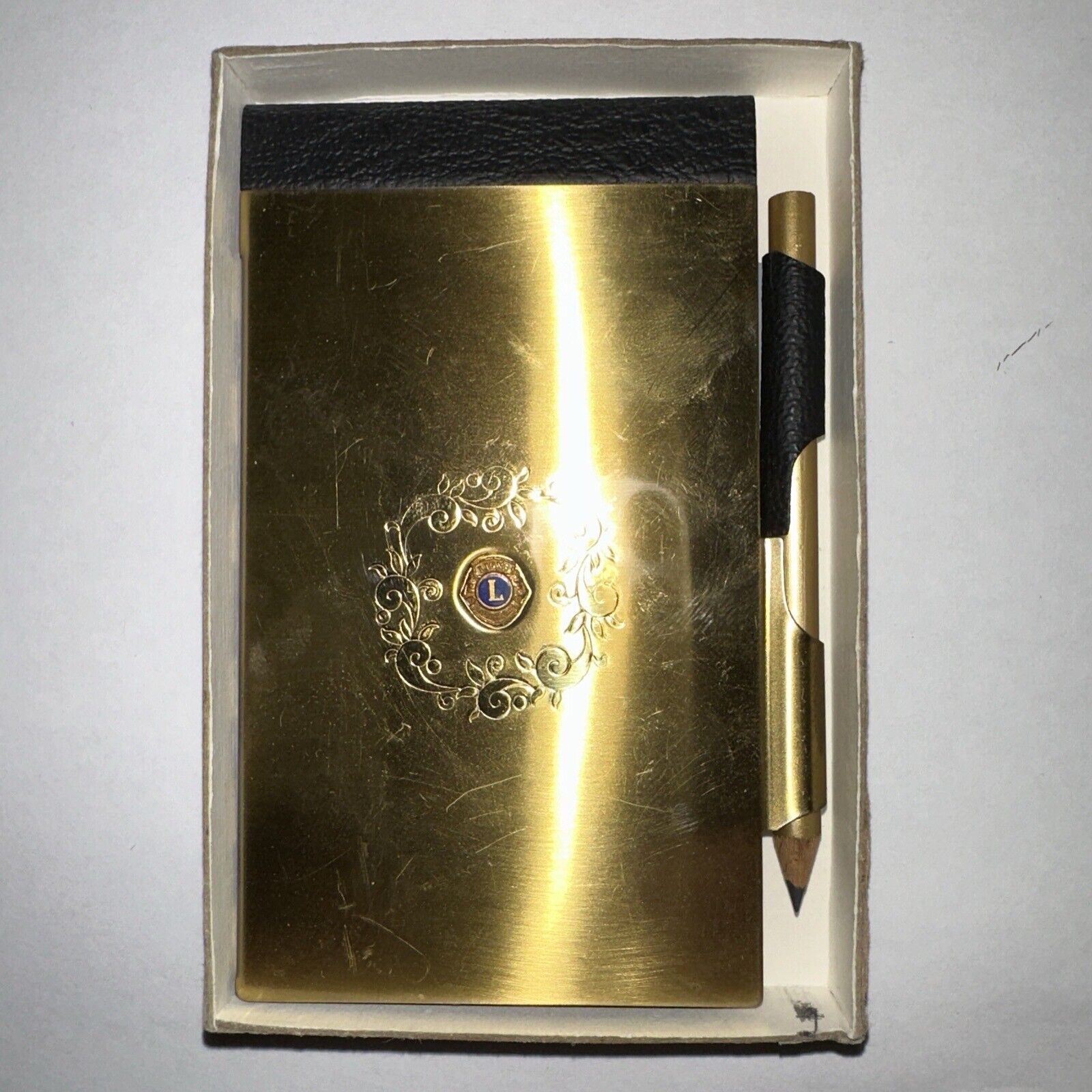 Lions Club Brass Memo Pad With Pencil In Box