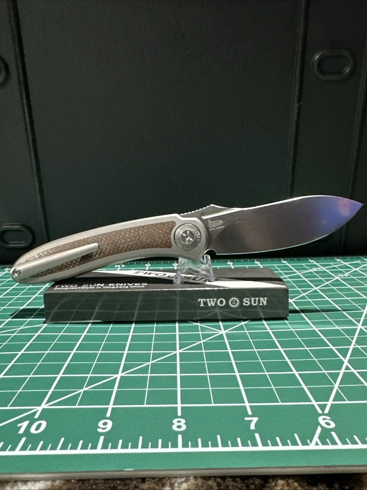 TWOSUN TS481 Folding Knife 14C28N Blade with Titanium and Micarta Handle NIB