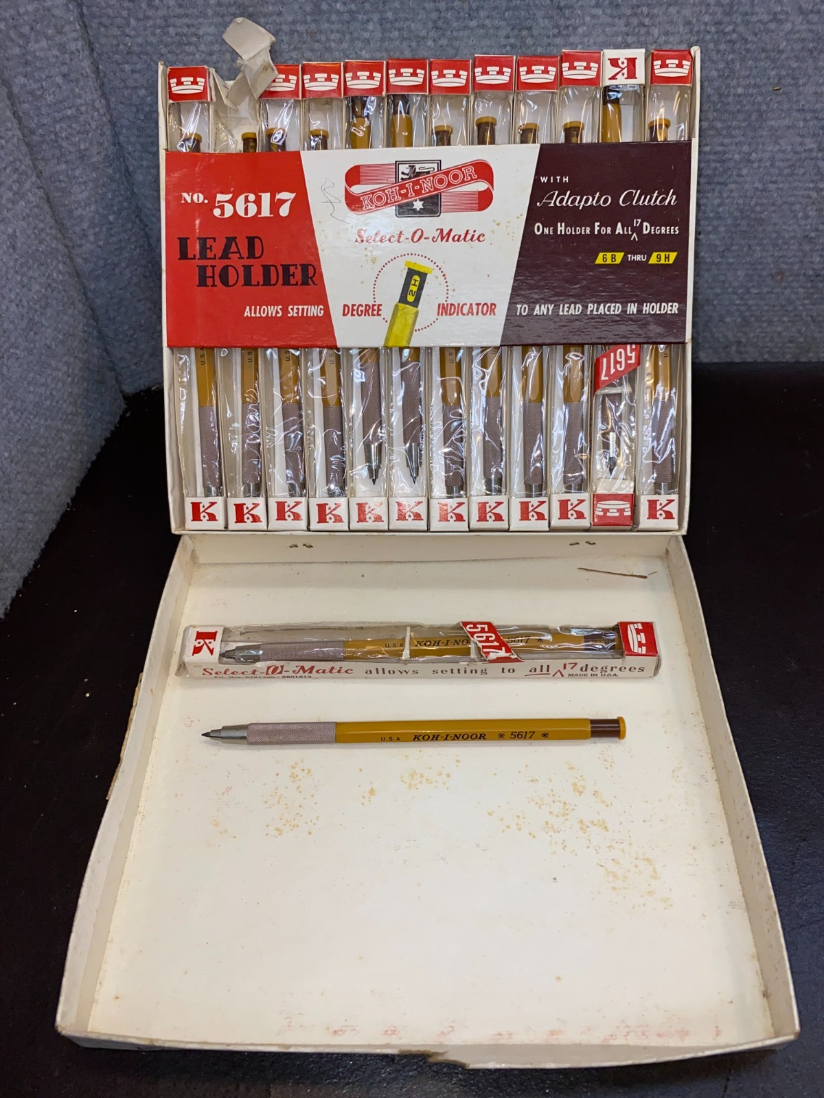 14 VINTAGE KOH-I-NOOR SELECT-O-MATIC LEAD HOLDERS WITH DEGREE INDICATOR NO. 5617