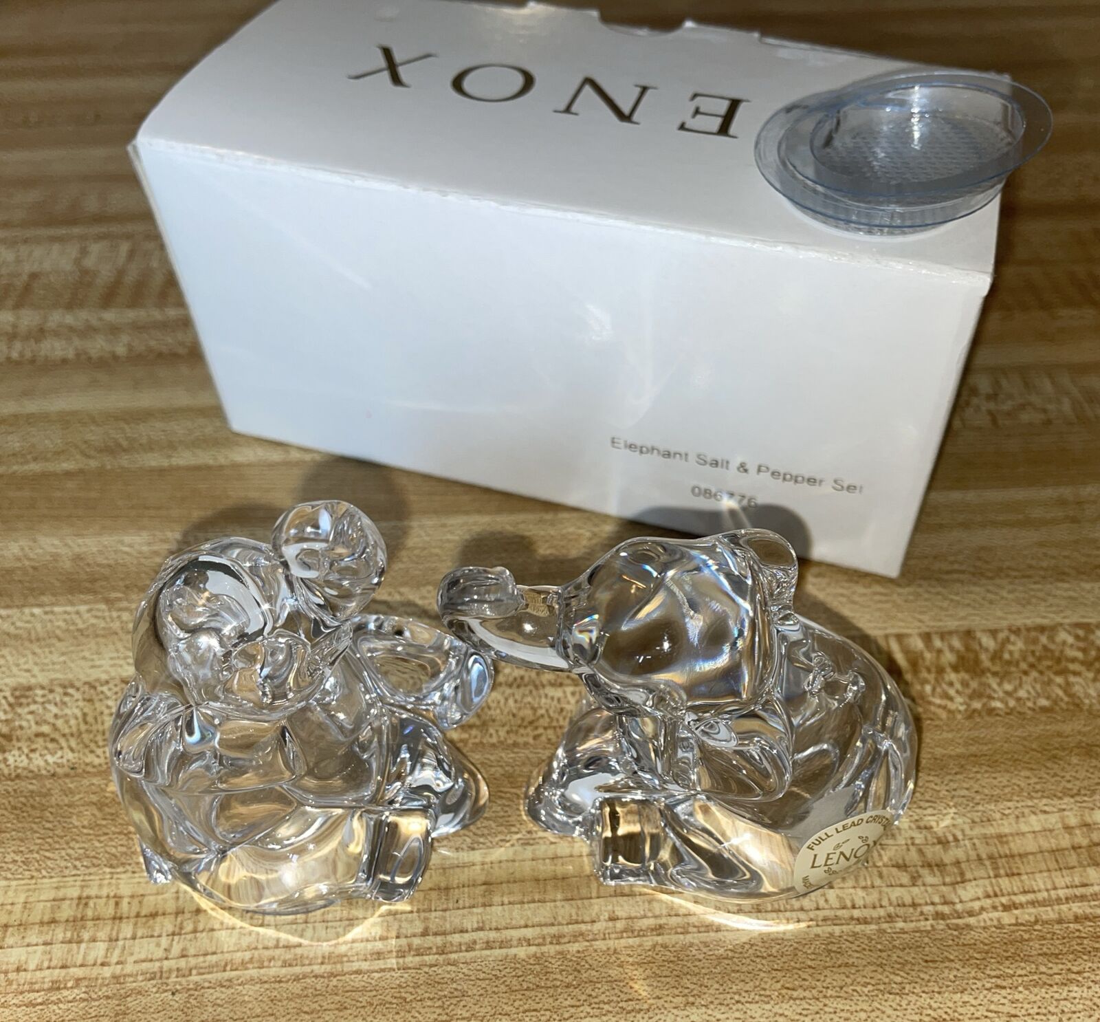 Elephant Salt Pepper Shakers Lenox Czech Crystal w Box & Extra Plugs COTTAGECORE