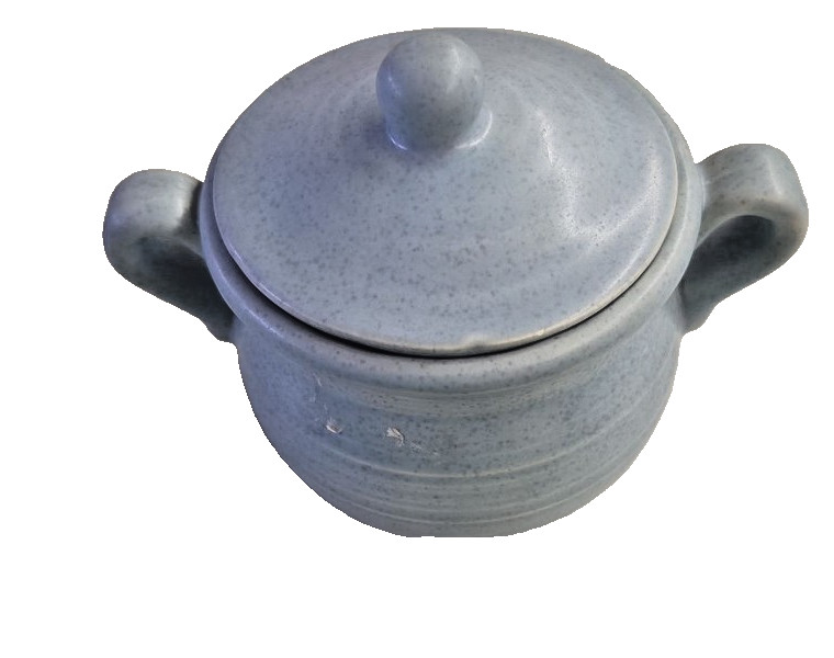 Vintage Blue Speckled Stoneware Sugar Bowl with Lid