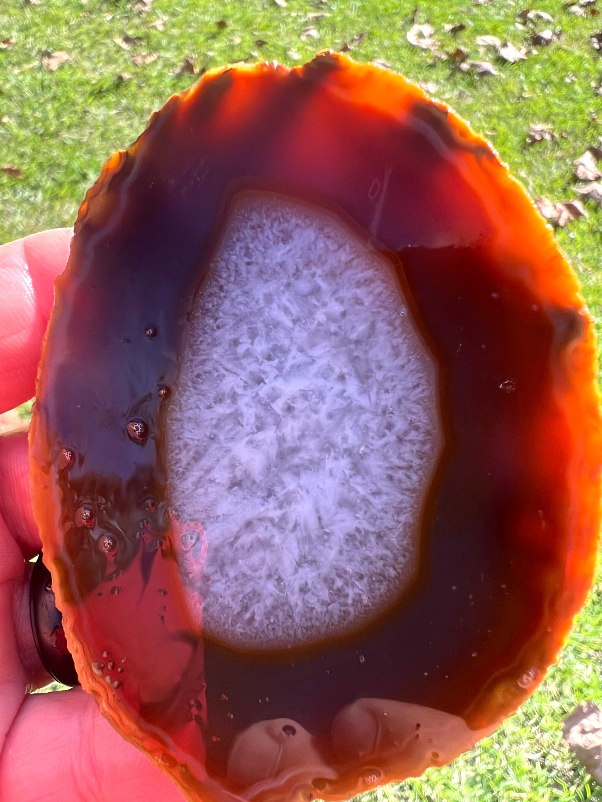 Beautiful Natural Brazilian Orange Agate Cut - Crystal Center - 154g