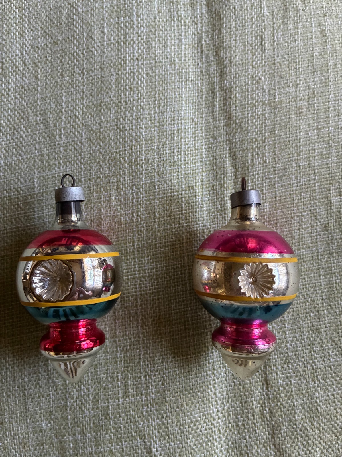 2-Vintage Premier Spear Point Double Indent Mercury Glass Christmas Ornaments 3\