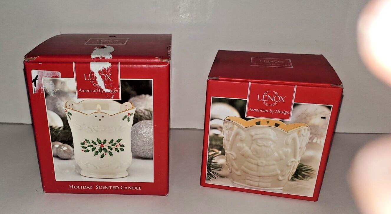Set of 2 LENOX Christmas Candles Merry Lights & Holiday Scented