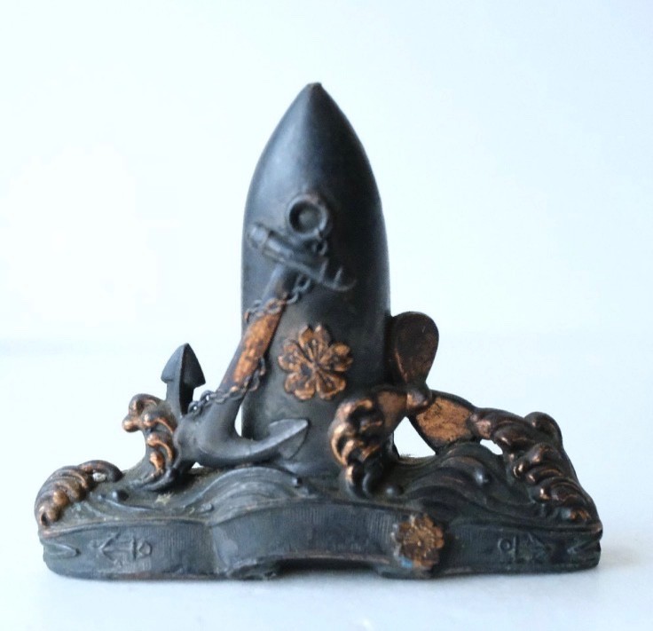WWII Imperial Japanese Navy Shell Vase Anchor Sakura Metal Ornament Signed