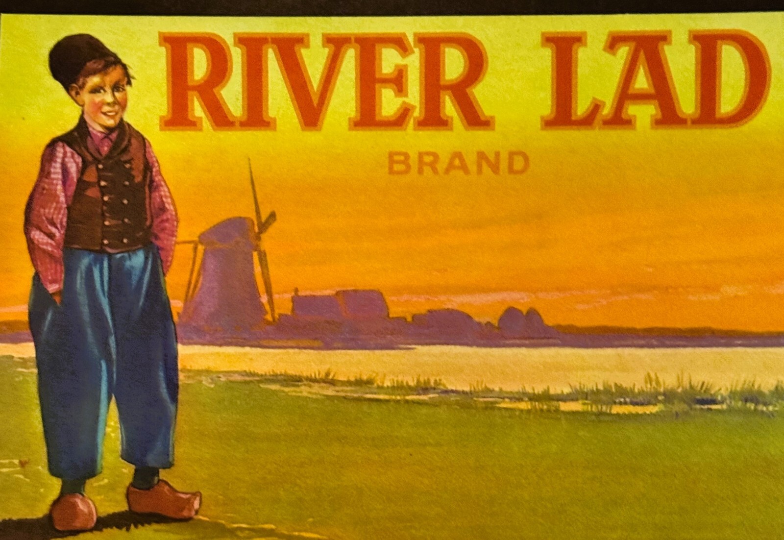 Antique 1940s River Lad Asparagus Crate Label, Los Angeles, CA, Awesome
