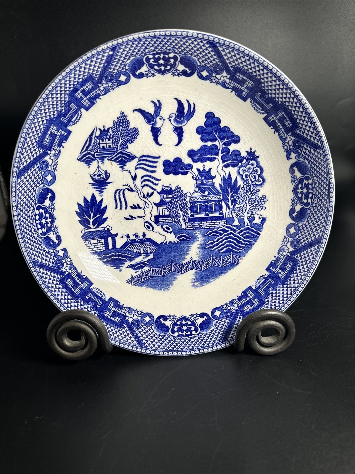 Vintage Japan “Blue Willow 503”Flair Oriental Asian Serving Bowl Birds Temple