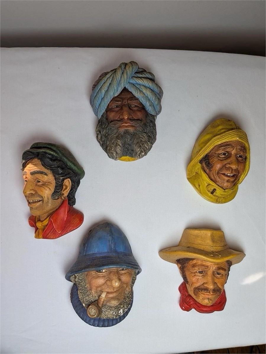 Legend Products Chalkware Wall Heads Set of 5 Bossons Style Made in England