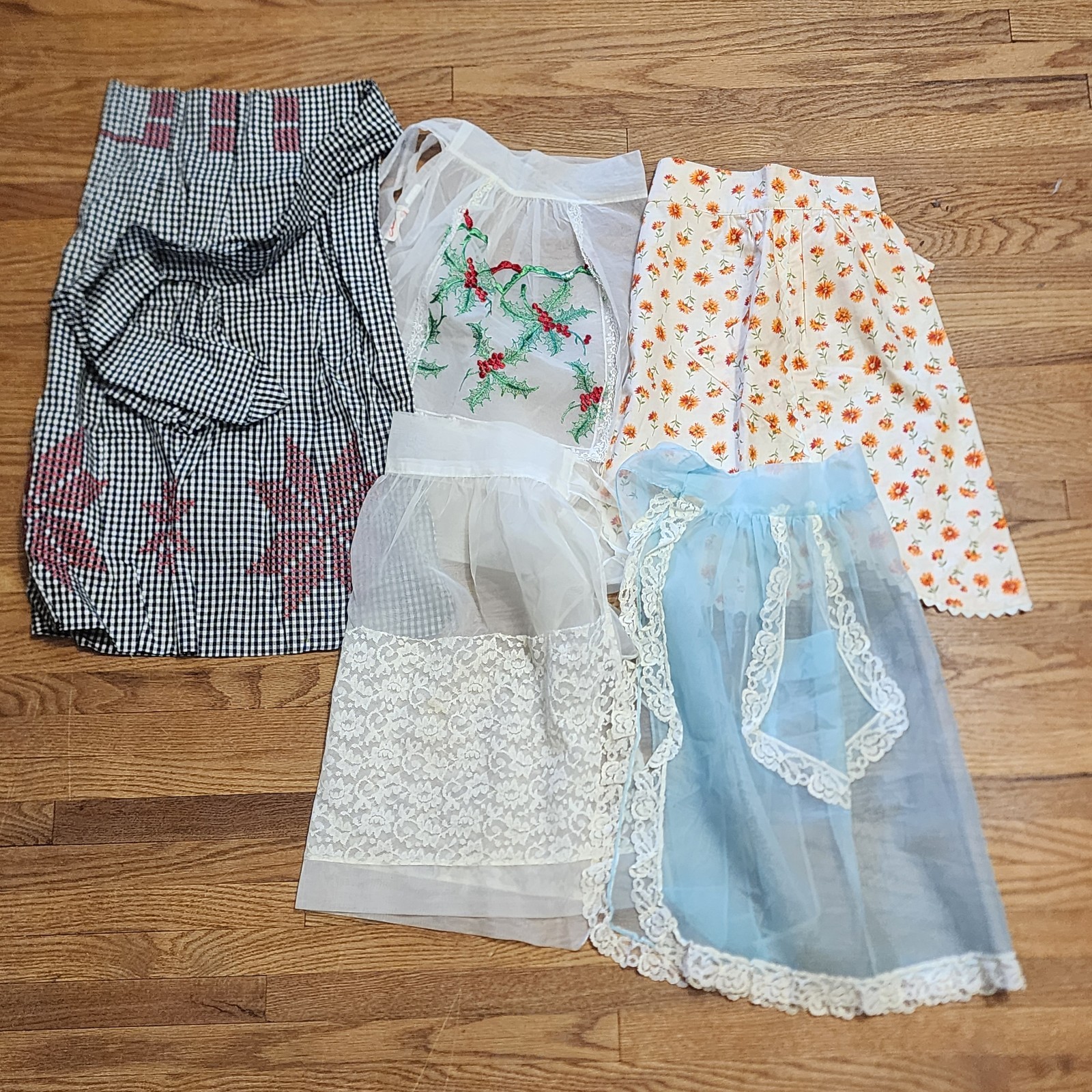 Vintage Lot Of 5 Handmade Half Aprons Shorter Style 