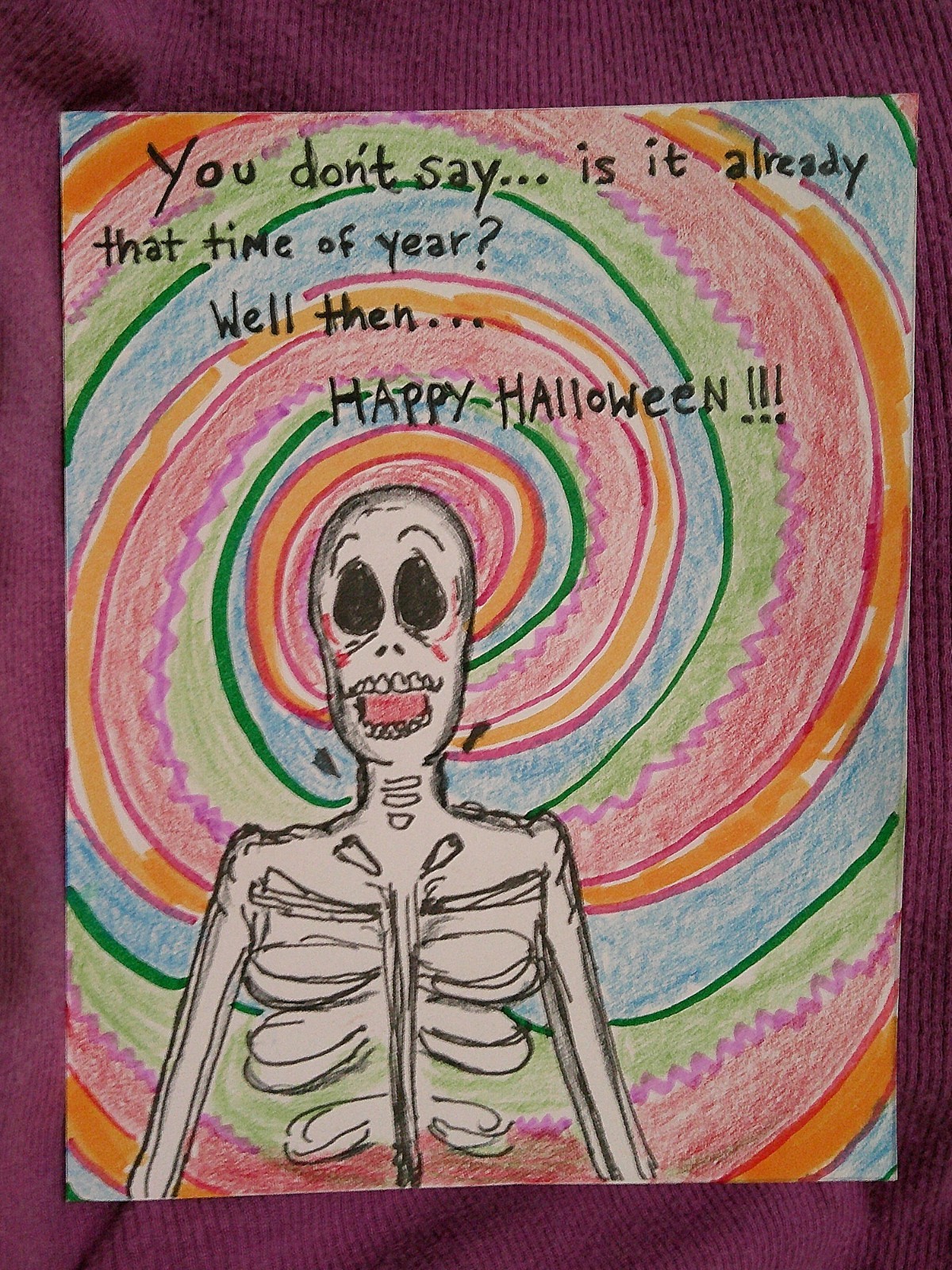Vintage Style Halloween Greeting Card - Cute and Funny Skeleton - Handmade