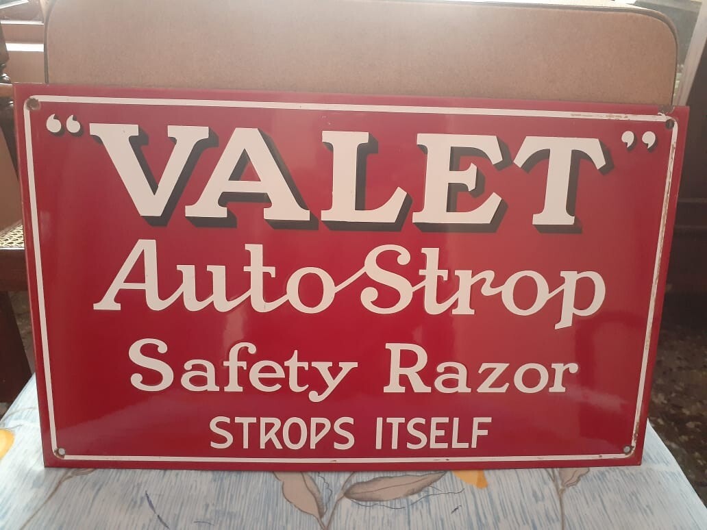 Valet Auto Strop Razor Antique Vintage Advt Tin Enamel Porcelain Sign Board -Old