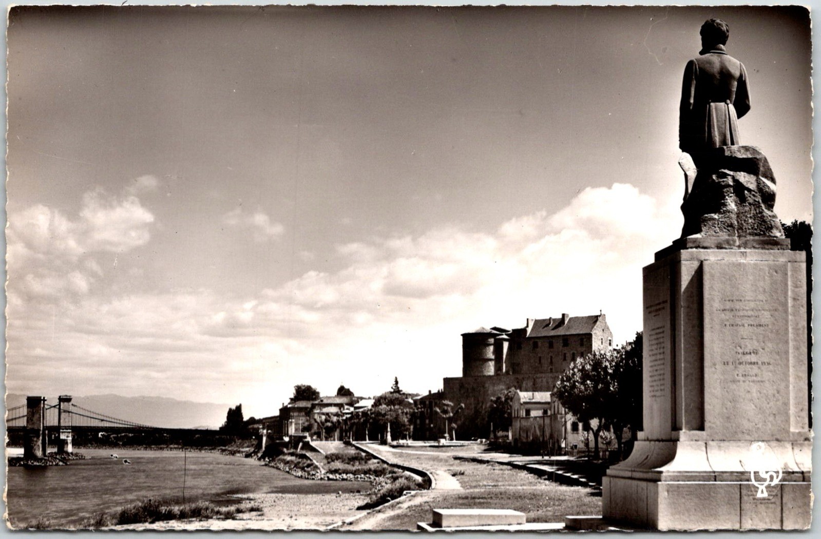 Tournon France Le Quai Le Rhone And Statue De Seguin Vintage RPPC