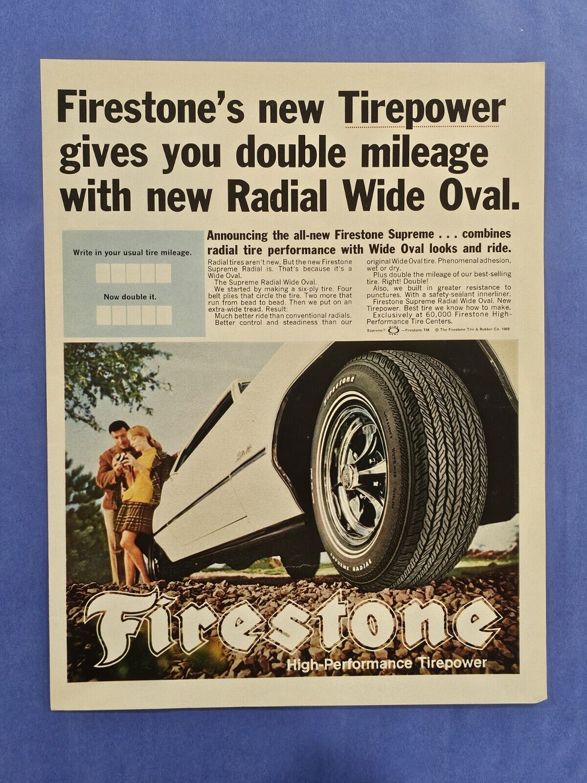 1969 Vintage Print Ad. Firestone Tire