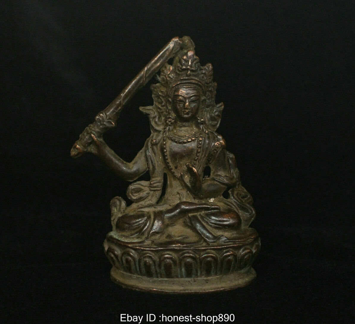 Tibet Buddhism Bronze Copper Seat Wenshu Manjushri Boddhisattva Buddha Statue