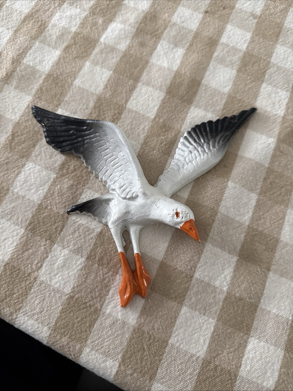Vintage 1960\'s Cast Iron Flying Seagull Wall Art metal hand painted