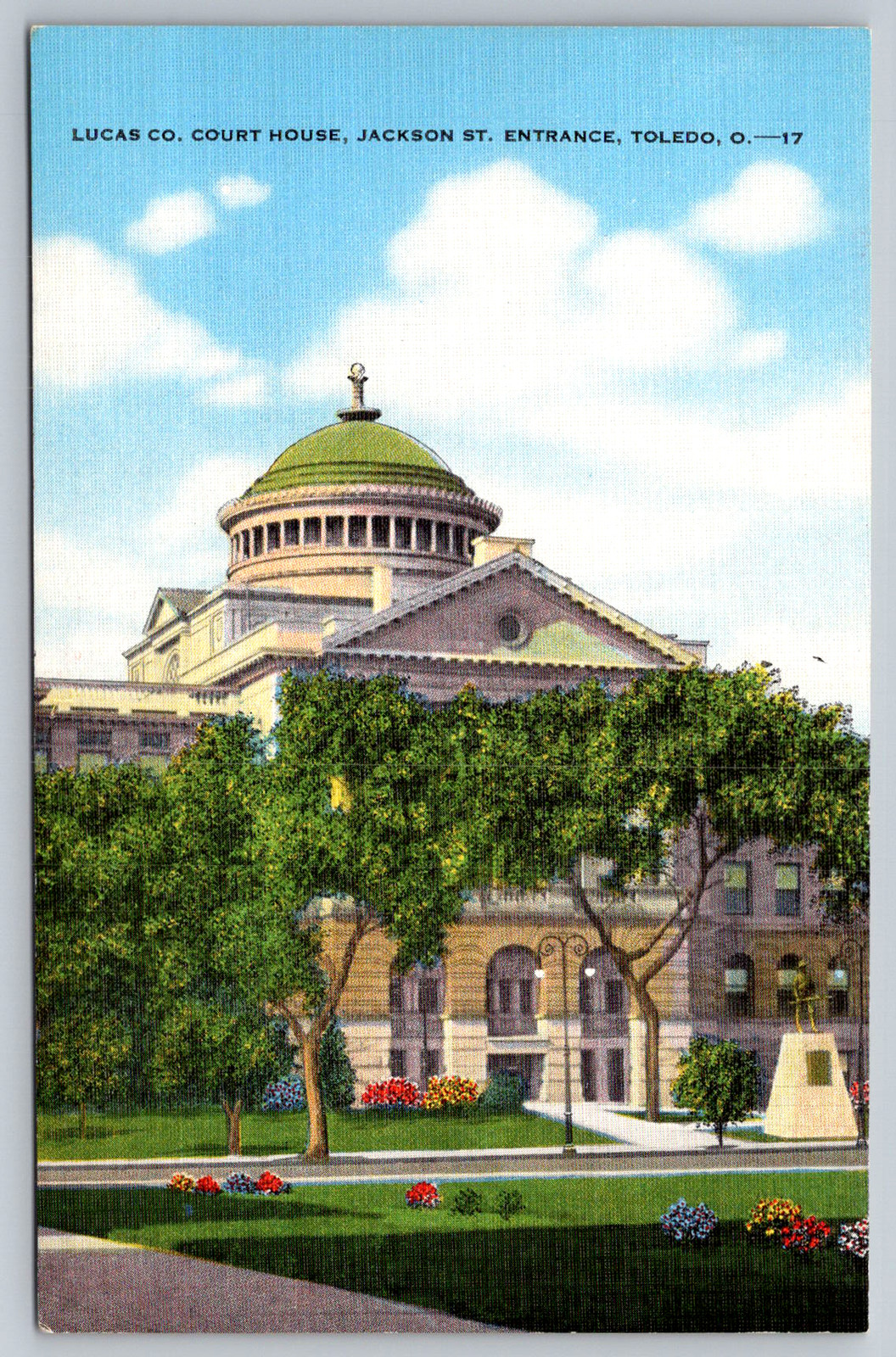 c1940s Lucas Co Courthouse Toledo OH Jackson St Entrance Postcard