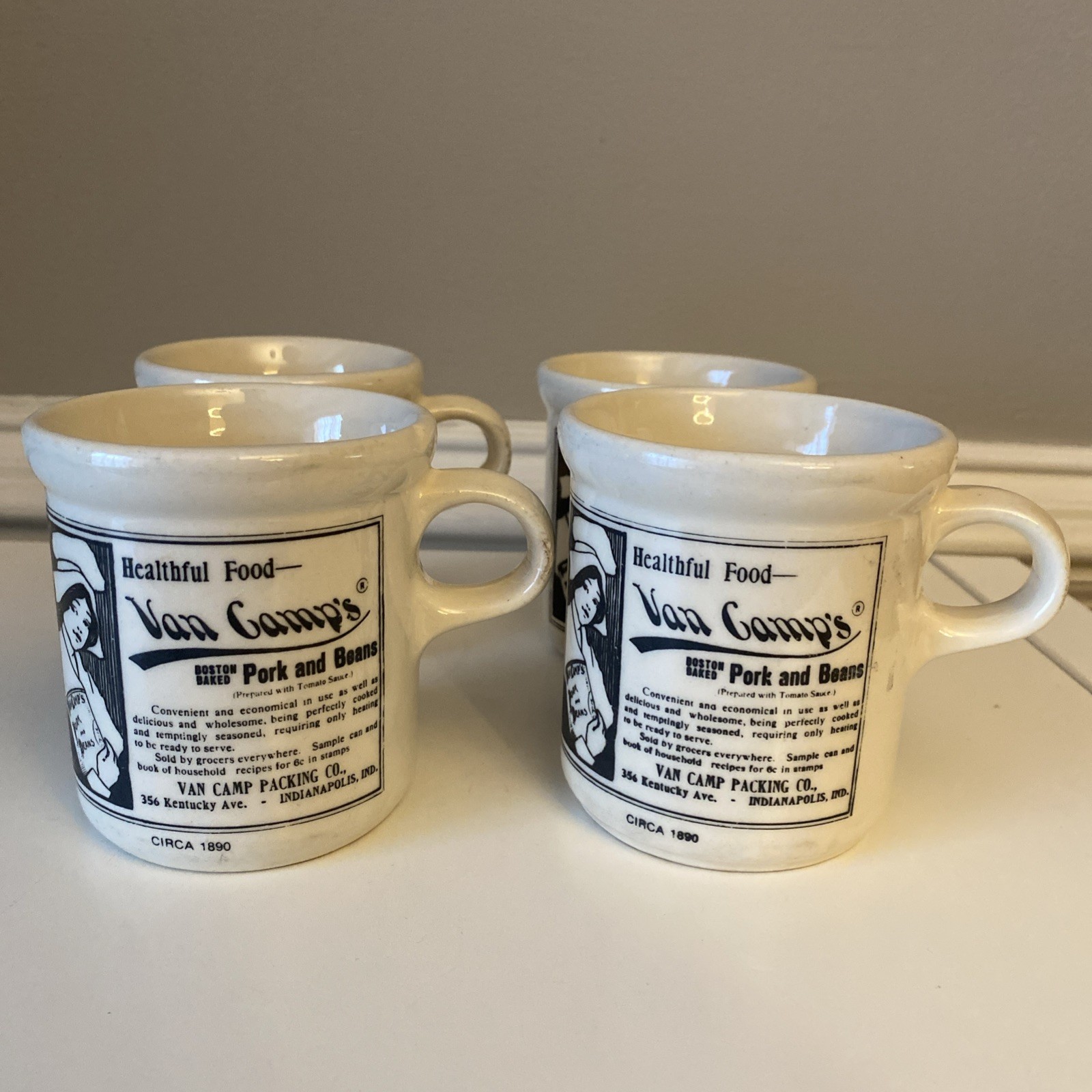Set of 4 Vintage McCoy 1412 Van Camp's Pork & Beans Coffee Mugs