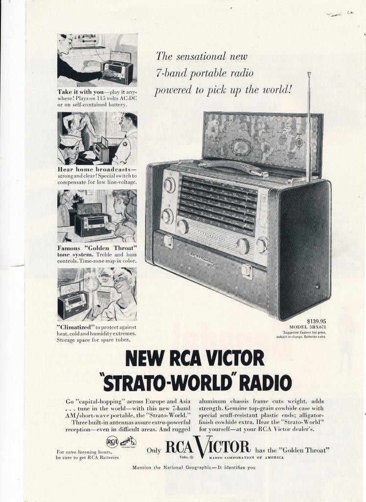 Magazine Ad - 1954 - RCA Victor Strato-World Radio