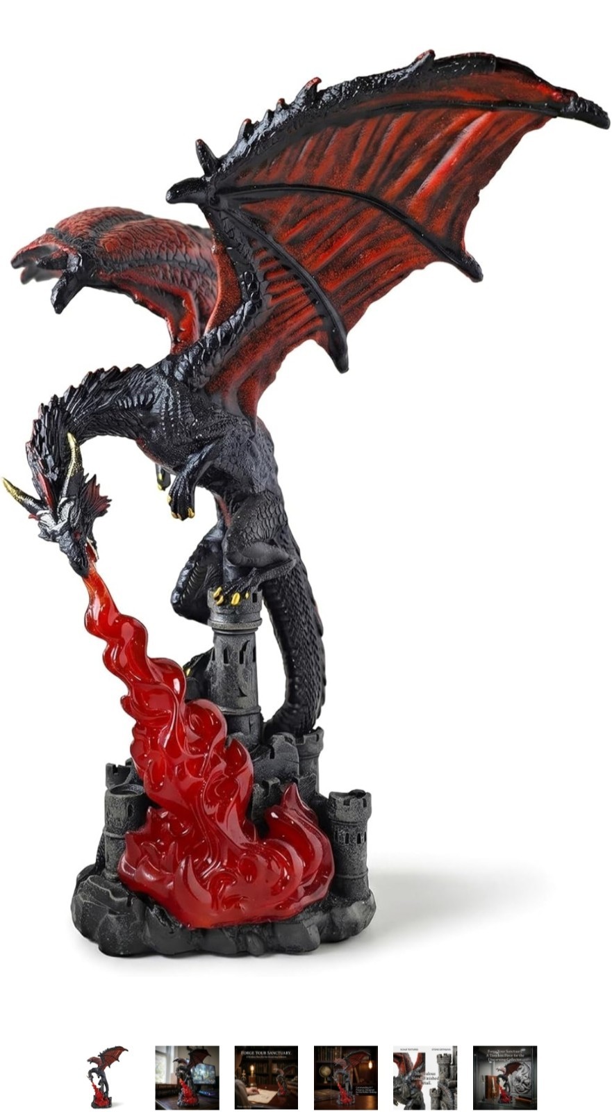 Dragon Statue Fantasy Figurines Gothic Game Room Decor Black Red
