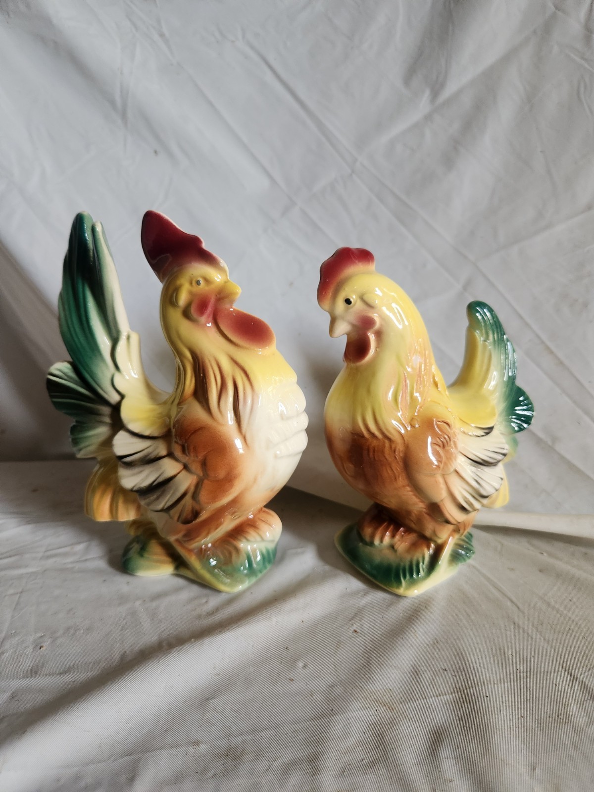 Vintage Ceramic Rooster and Hen Figurine Set MCM Mid Century Chicken Decor