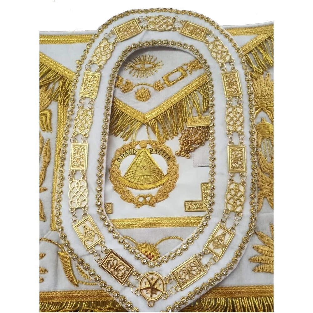 Masonic Grand Master Apron With White Velvet Chain