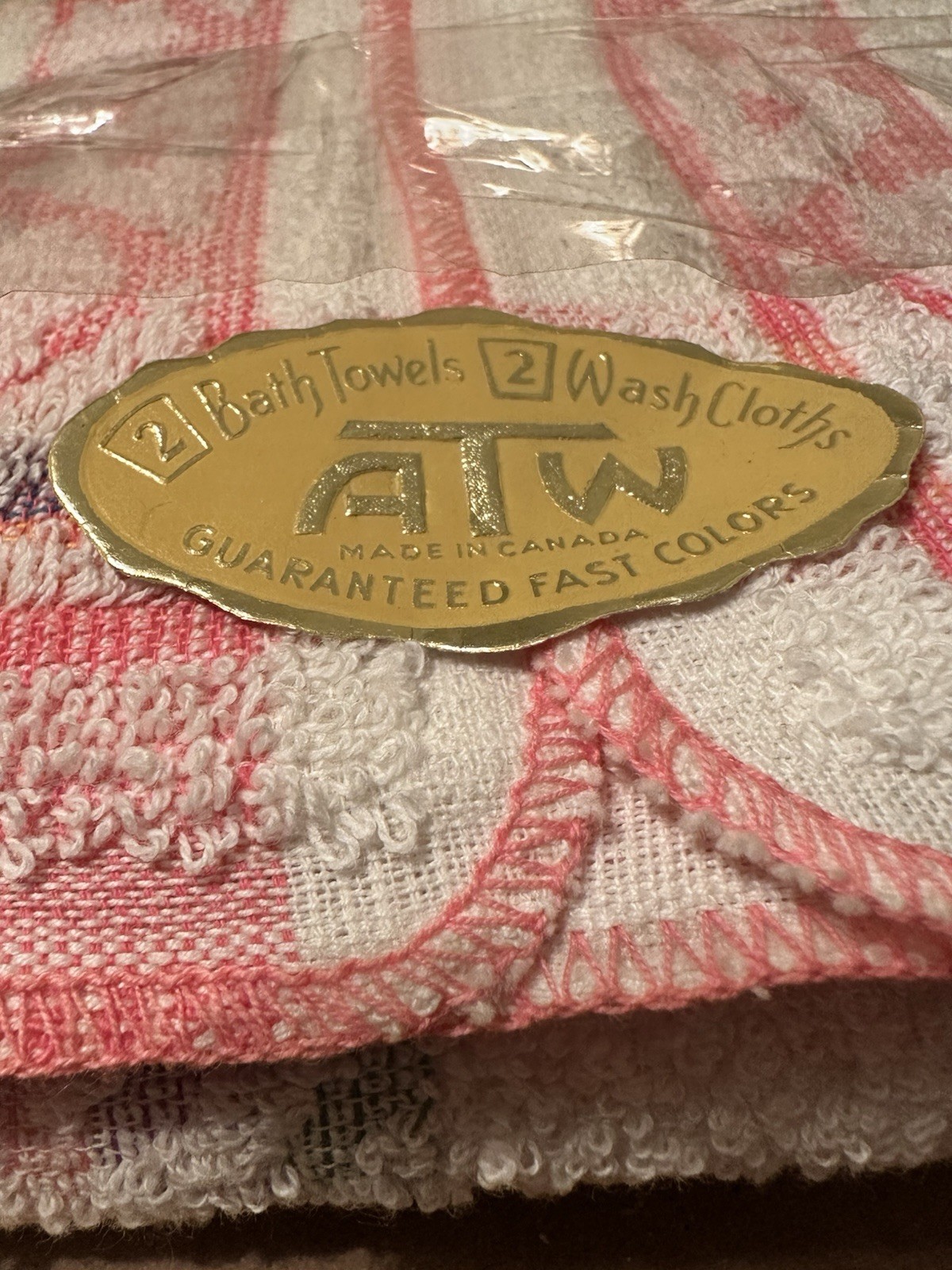 Vintage New With Tags ATW Towel Set VTG Pink Washcloth Bath Towel Old Stock