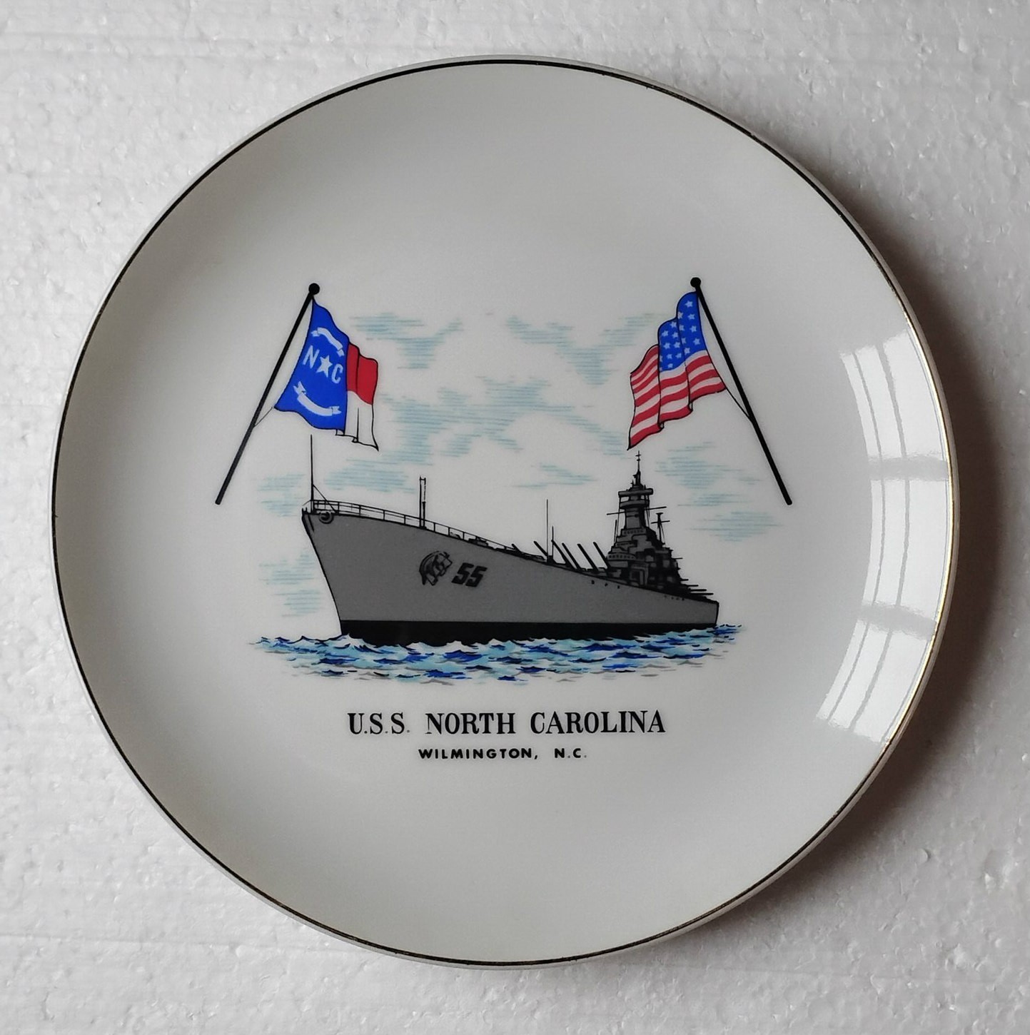 1977 Vintage U.S.S. North Carolina Battleship Plate by Papel