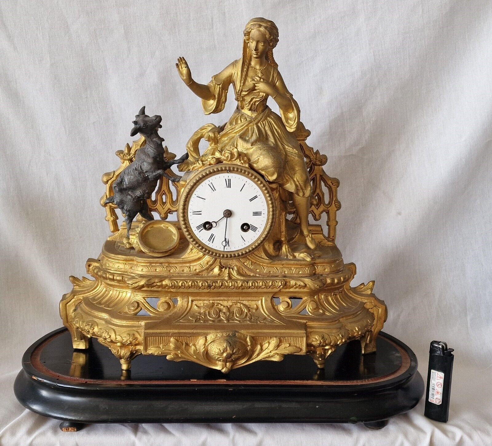 Japy Freres Clock Antique French Gilt Metal Figural 8 Day Japy Freres