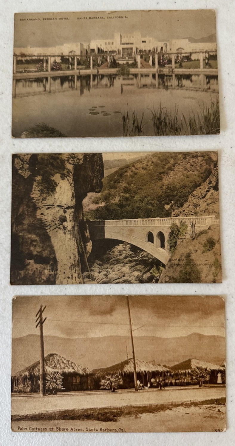 Santa Barbara CA RPPC postcard 3 lot 1914 Gaviota Shore Acres Samarkand antique
