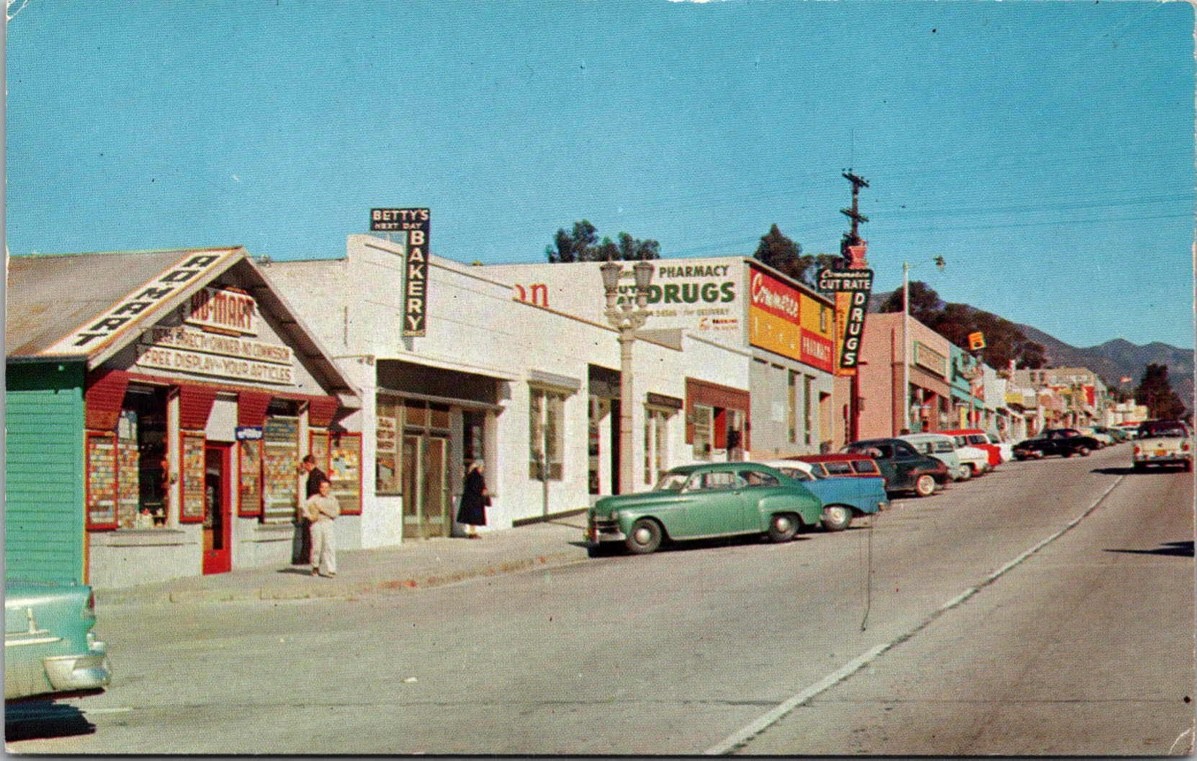 c1955 Commerce Street Bakery & Drugs Tujunga California CA Photo Postcard