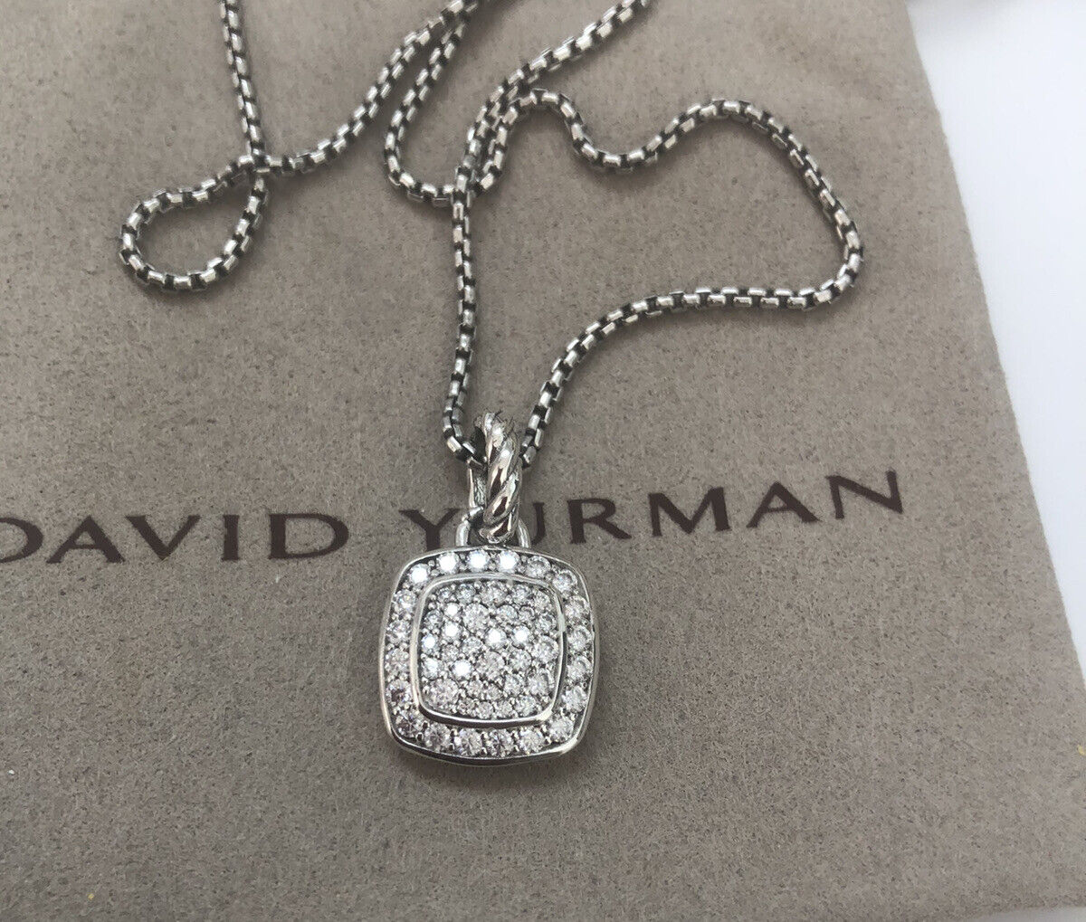 David Yurman Sterling Silver Pave Diamond Petite Albion Pendant Necklace 18
