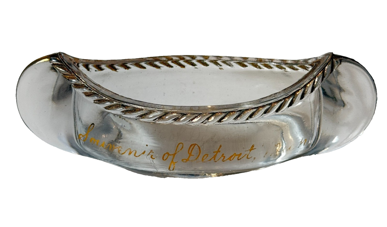 DETROIT MI MICHIGAN ANTIQUE Souvenir DEPRESSION Glass TRINKET BOAT