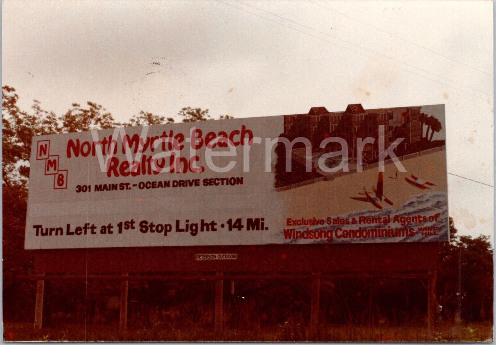Vtg 1982 North Myrtle Beach Realty Windsong Condos Billboard Sign SC Photo