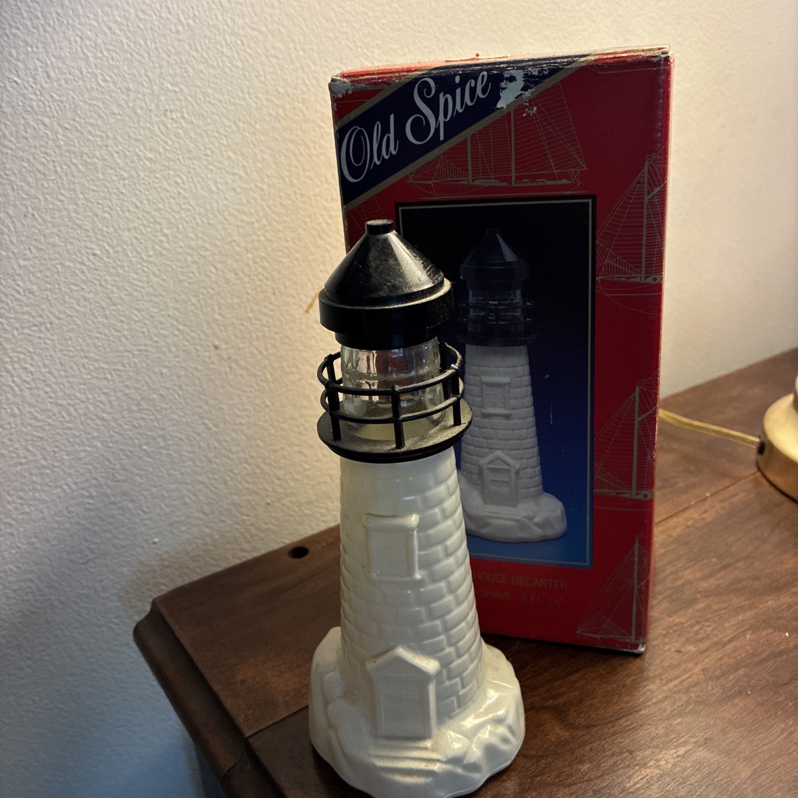 Vntg Old Spice Lighthouse Decanter After Shave 1/2 Full BOX & PAMPHLET Shulton