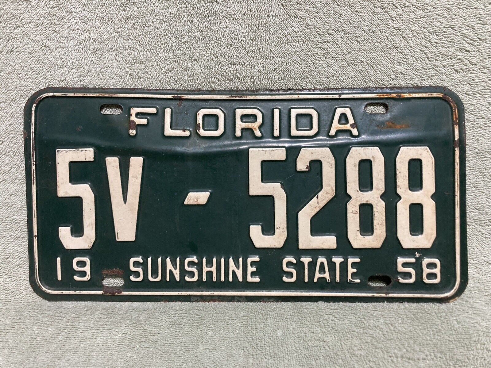 Vintage 1958 FLORIDA License Plate SUNSHINE STATE Collect Original Man Cave 50’s