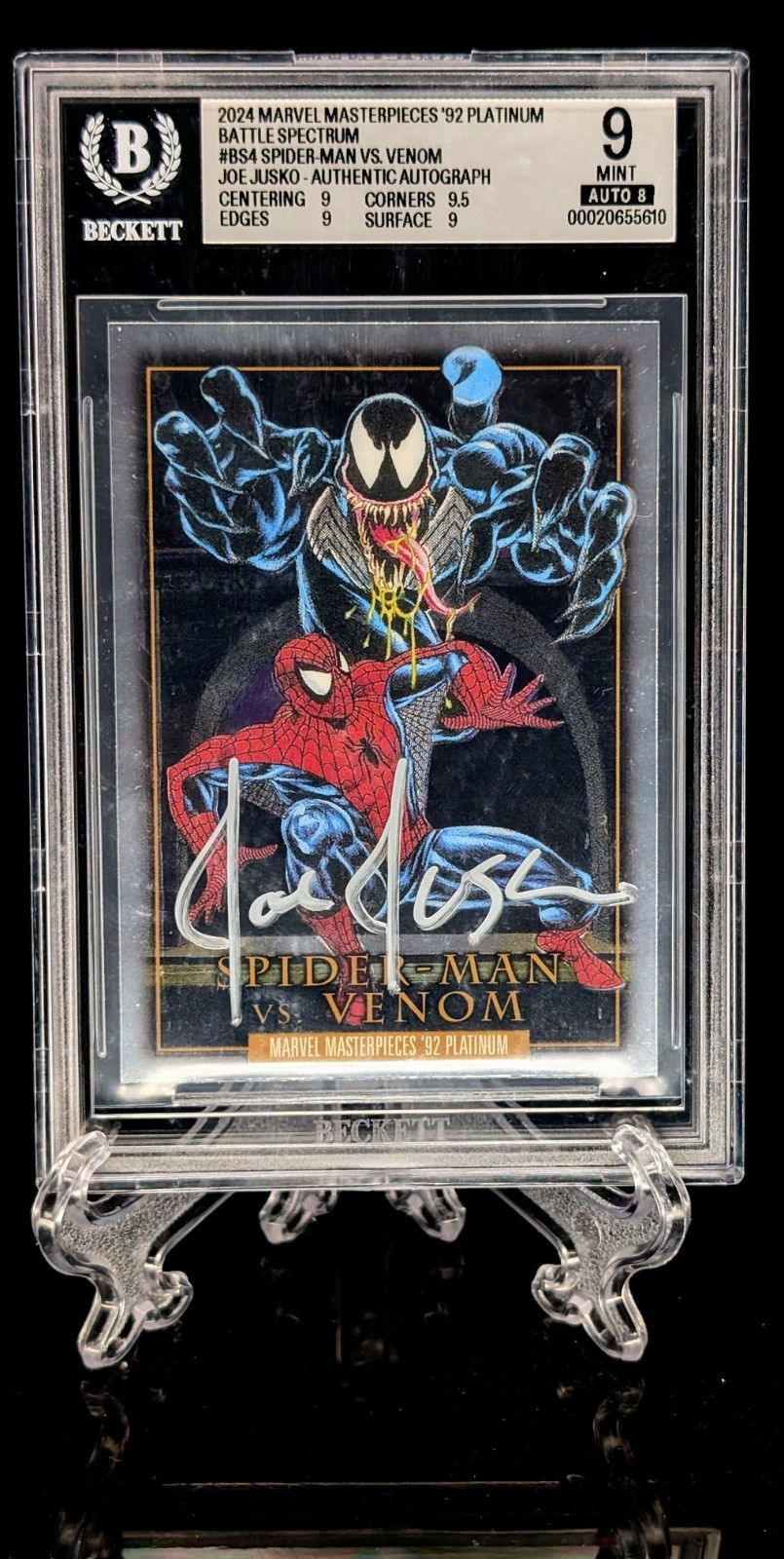 2024 Marvel Masterpieces '92 Platinum Spider-Man Vs Venom BGS 9 SIGNED JUSKO