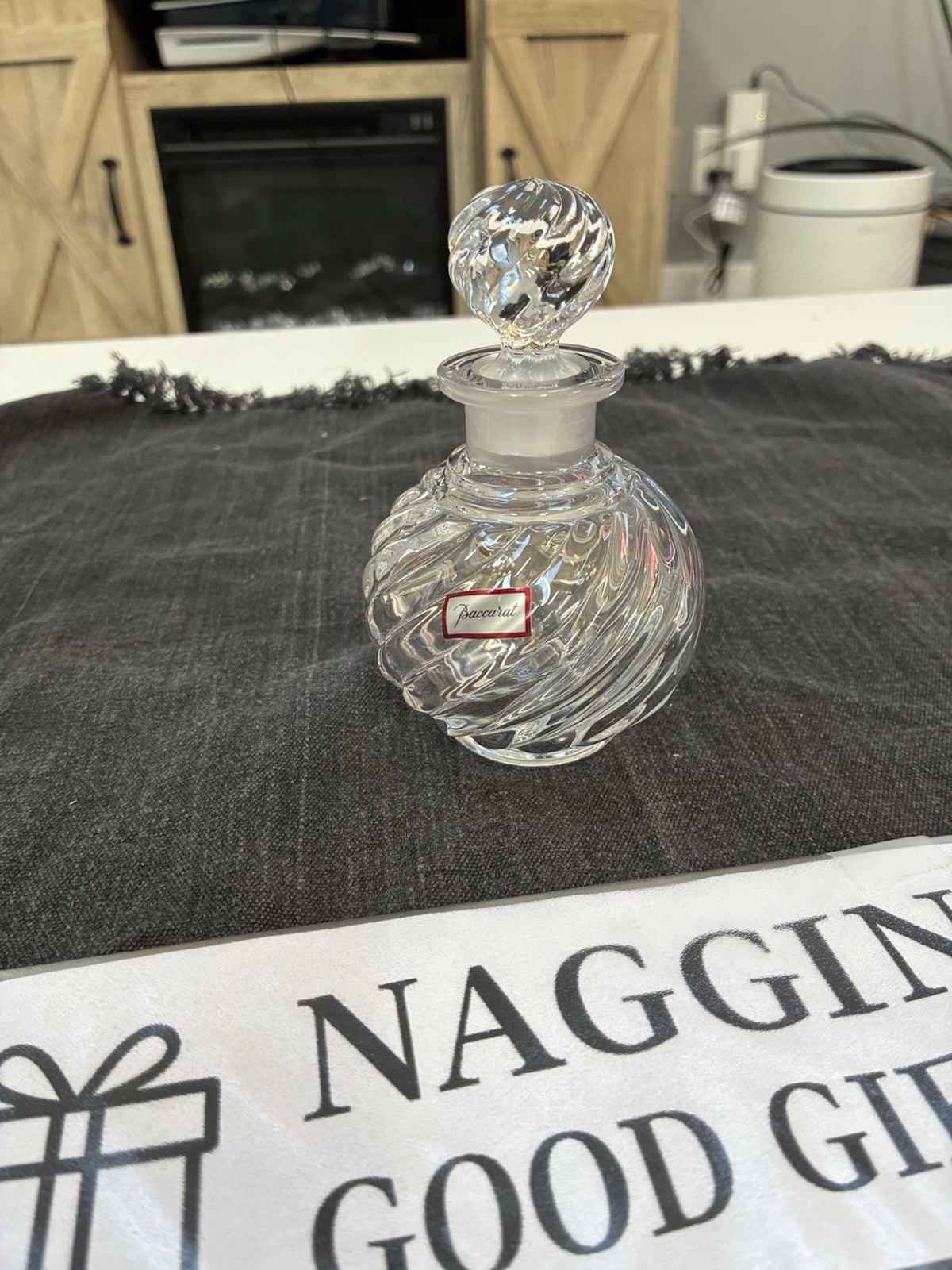 Baccarat French Crystal Spiral Perfume Bottle w Stopper Signed & Labeled