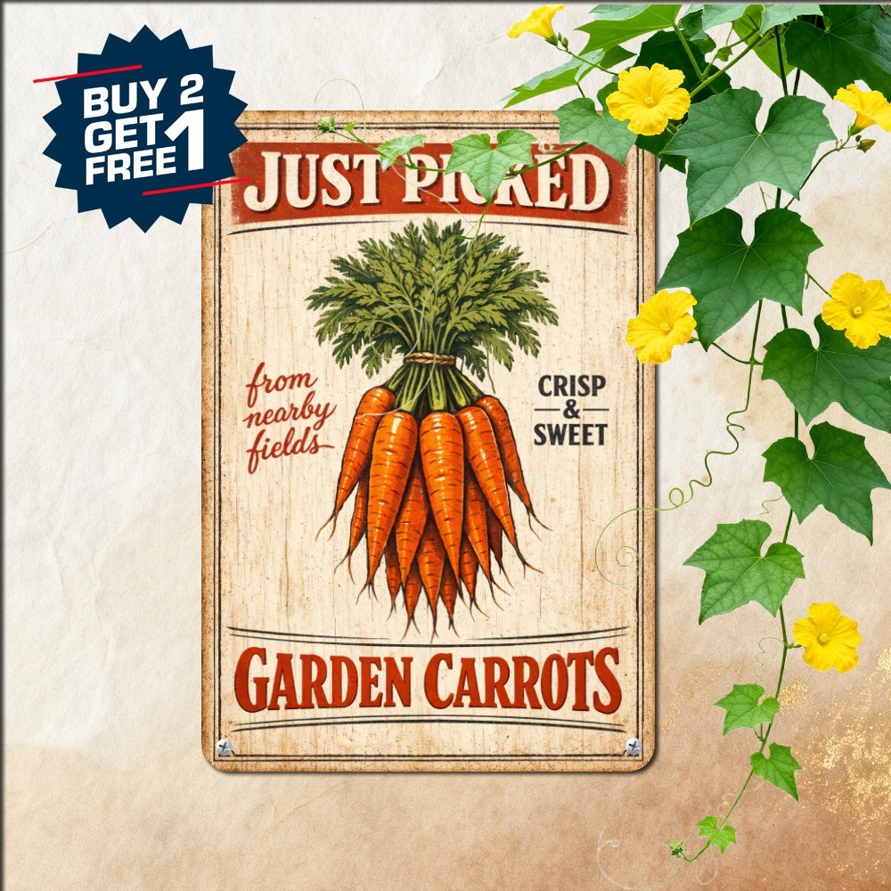 Fresh Locally Grown Carrots Sign Rustic Autumn Harvest Kitchen Metal Plaque