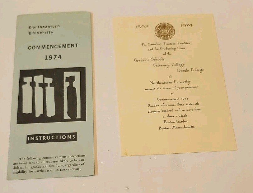 Vintage 1974 Northeastern University Graduation Invitation & Commencement...