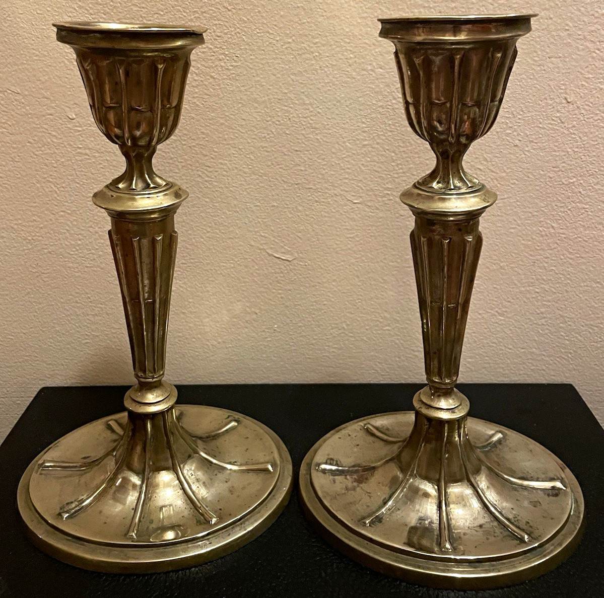 Vintage Solid Brass Candlesticks Pair 10” Fluted India Circa 1940s Nice Patina