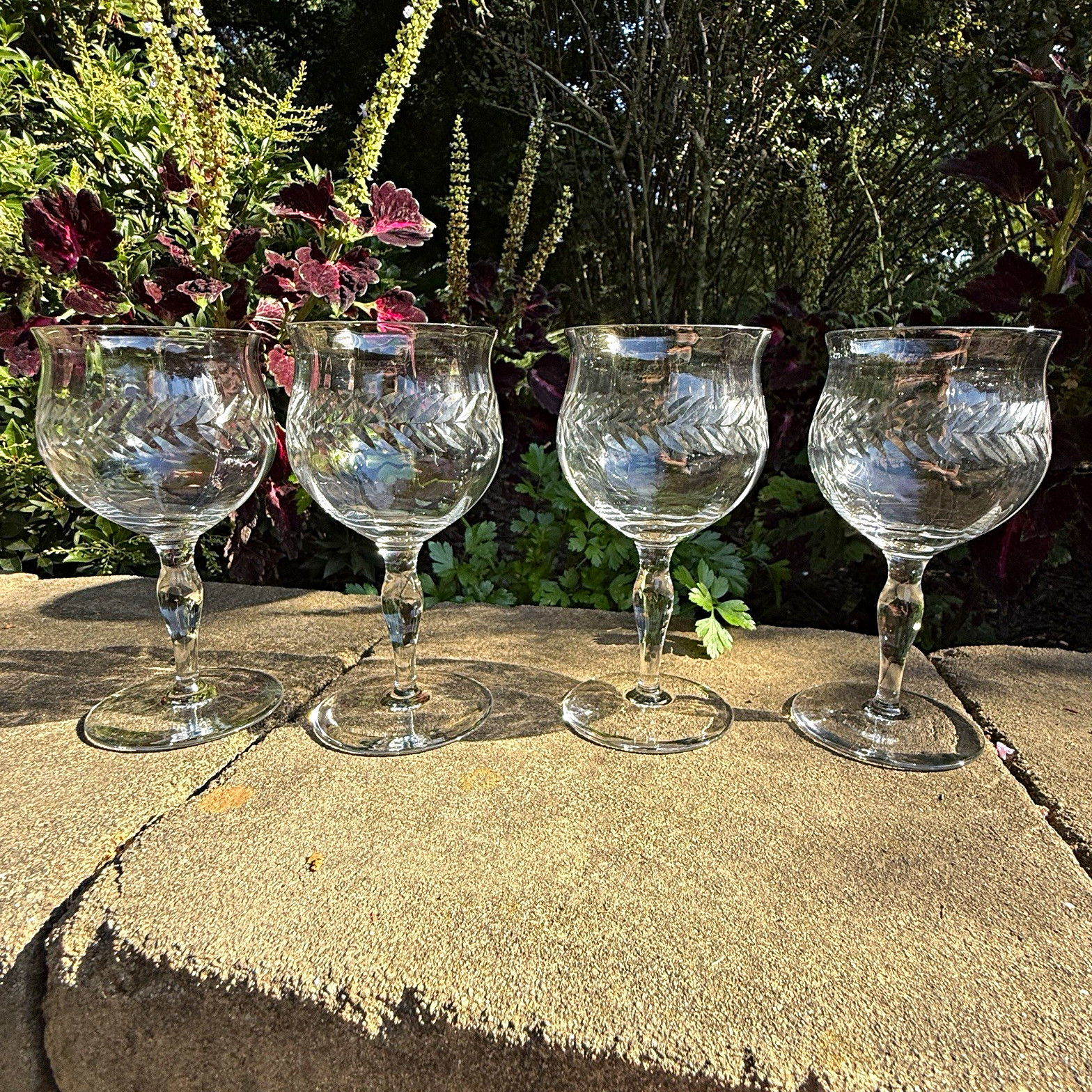 VTG Laurel Optic Crystal Wine Glasses by Bryce Set of 4 USA Barware EUC